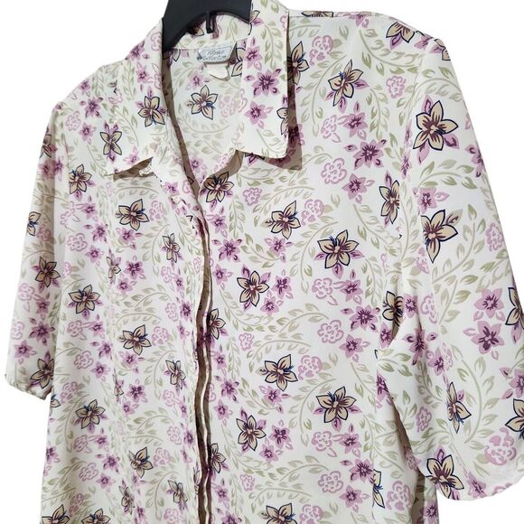 Classic Collection Shirt For Women 1X White Floral Hidden Buttons Lightweight - Picture 2 of 12